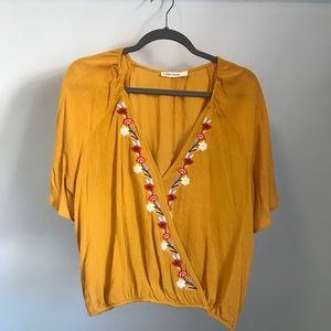 Mustard Floral Wrap Top